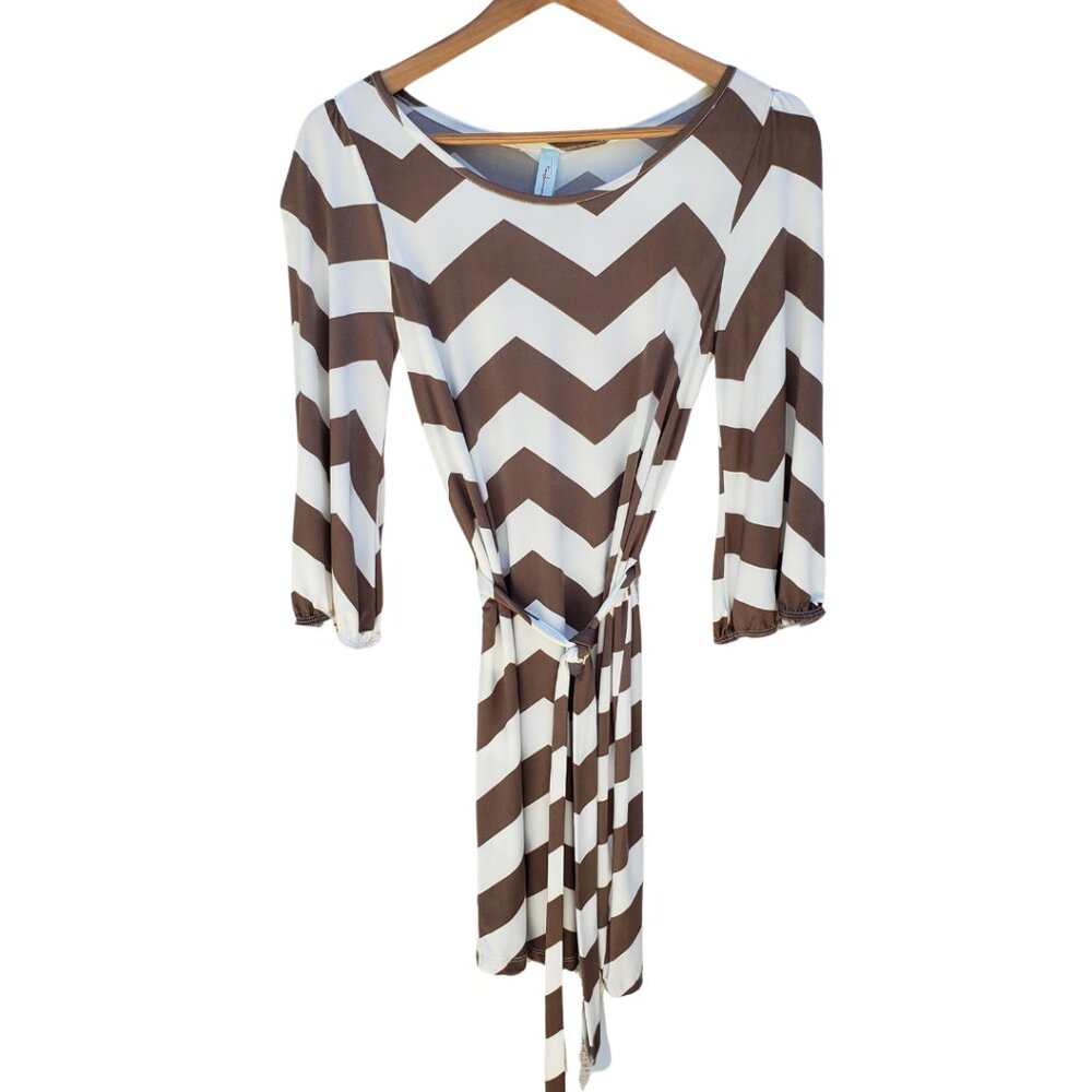 NWT Closet Candy Boutique Mocha Chevron Printed Tie Dress Small